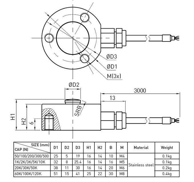 Capteur de pression de piézoélectrique de grande précision d'acier inoxydable 50N - 120KN, IP66 imperméable