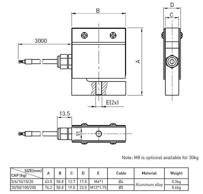 Type de grande précision capteur de pression du capteur de pression de piézoélectrique de balance de salle de bains de trémie S de piézoélectrique