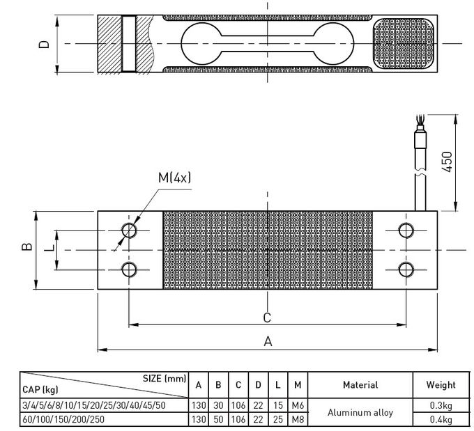 Jauge de contrainte unique en aluminium de capteur de pression de piézoélectrique pour la balance 3kg à 250kg