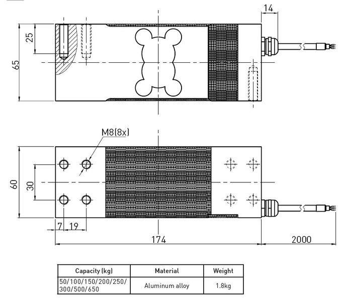 Capteur de pression de piézoélectrique unique en aluminium de jauge de contrainte de la capacité élevée 50kg - 650kg