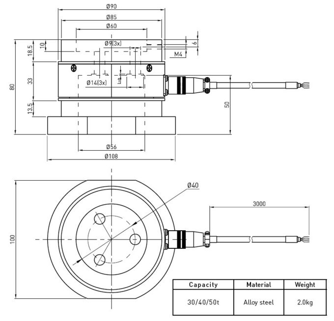 Sonde miniature de compression de capteur de pression de piézoélectrique de jauge de contrainte de l'acier allié 30t à 50t