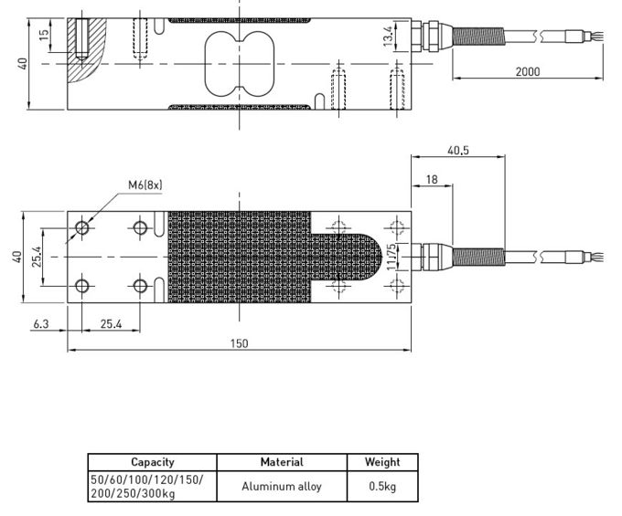 Capteur de pression de piézoélectrique unique portatif d'échelle de plate-forme 50kg 100kg, type parallèle de faisceau
