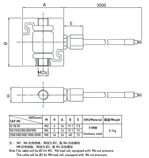 Capteurs de pression de piézoélectrique de type s de sonde micro de force avec l'acier inoxydable jusqu'à 200kg