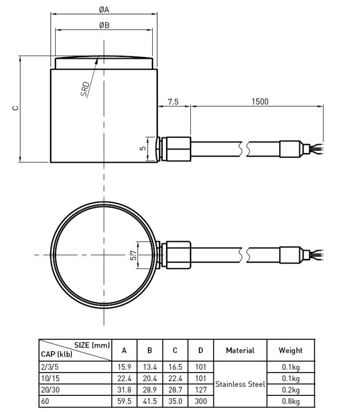 Capteur de pression de piézoélectrique simple d'acier inoxydable de colonne avec le profil bas/dimension compacte