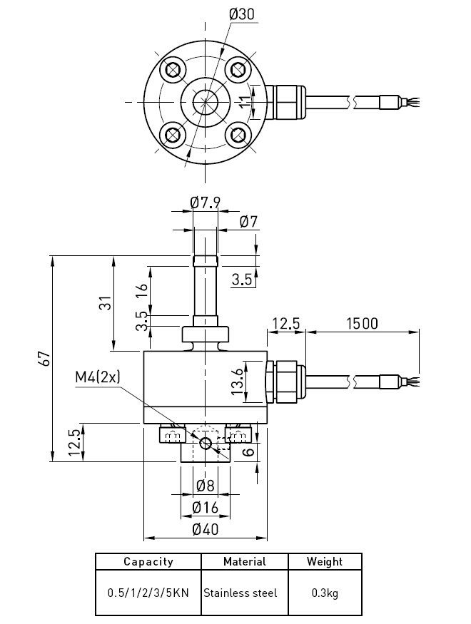Type réservoir de compression pesant le capteur de pression de piézoélectrique, sonde de capteur de pression de piézoélectrique d'acier inoxydable