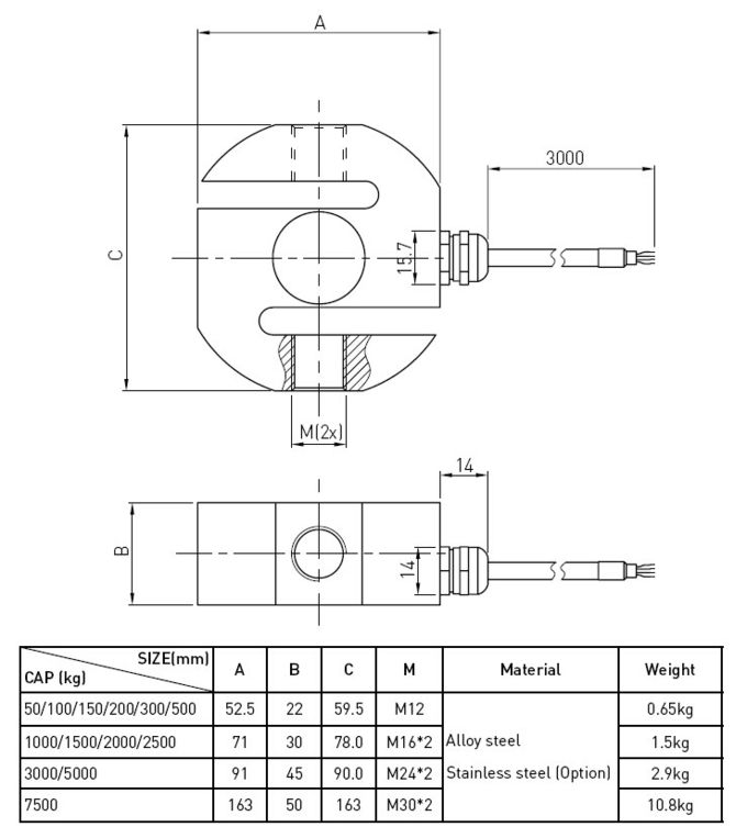 Cellule de charge de compression de tension de haute précision pour le pesage d'échelle/réservoir de grue