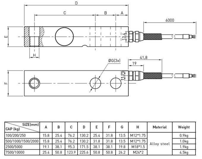Transducteur de pesage industriel de capteur de pression de piézoélectrique de faisceau compact de cisaillement de capacité élevée