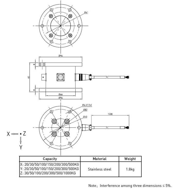 Sondes à trois axes de capteur de pression de piézoélectrique de transducteur de capacité élevée, capteur de pression de piézoélectrique de 3 axes